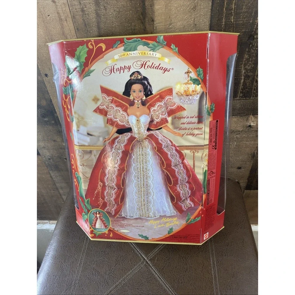 Vintage 1997 Happy Holidays Barbie & Matching Ornament 10th Anniv NIB Damage Box